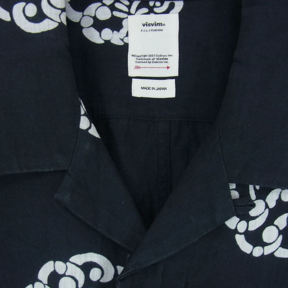 VISVIM ビズビム 21SS 0121105011018 FREE EDGE SHIRT S/S LITTLE CLOUD COFFEE柄 半袖 オープンカラー シャツ ブラック系 2【新古品】【未使用】【中古】