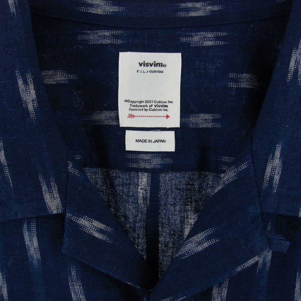VISVIM ビズビム 22SS 0122105011019 FREE EDGE SHIRT S/S KASURI DK.INDIGO 天然染色加工 本袖 コットンリネン ショートスリーブ オープンカラー シャツ ネイビー系 2【新古品】【未使用】【中古】