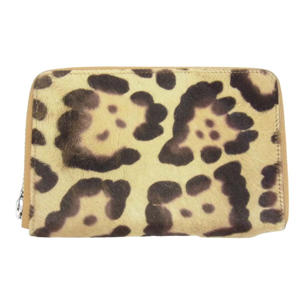 Yohji Yamamoto POUR HOMME ヨウジヤマモトプールオム HM-A01-733-1-03 レオパード ハラコレザー ラウンドジップ ミドルウォレット 財布 ブラウン系【中古】