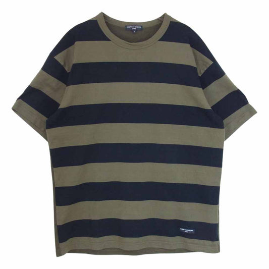 COMME des GARCONS HOMME コムデギャルソンオム AD2022 HK-T015 綿天竺太ボーダー 綿度詰め天竺 半袖 Tシャツ カーキ系 L【中古】