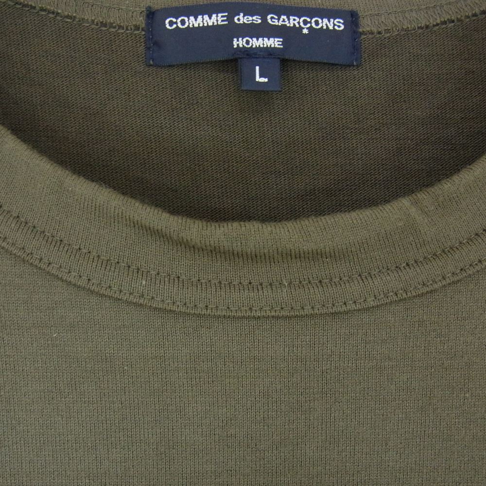COMME des GARCONS HOMME コムデギャルソンオム AD2022 HK-T015 綿天竺太ボーダー 綿度詰め天竺 半袖 Tシャツ カーキ系 L【中古】