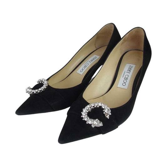 JIMMY CHOO ジミーチュウ SARESA65 ビジュー パンプス ブラック系 37【中古】