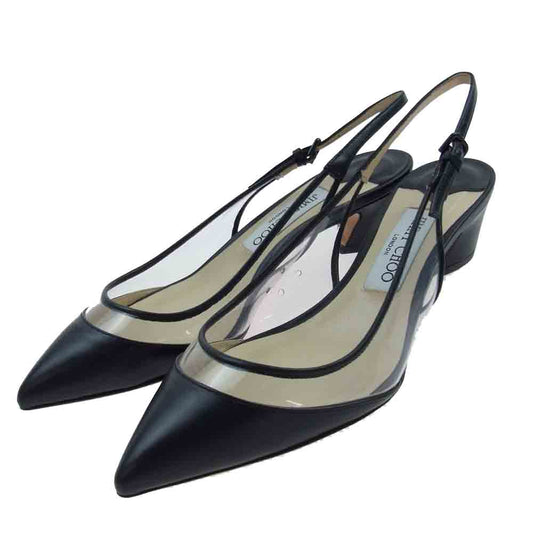 JIMMY CHOO ジミーチュウ GEMMA40 ストラップ サンダル パンプス ローヒール ブラック系 37【美品】【中古】