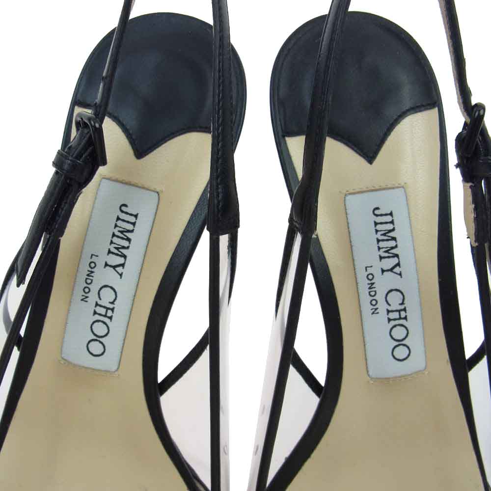 JIMMY CHOO ジミーチュウ GEMMA40 ストラップ サンダル パンプス ローヒール ブラック系 37【美品】【中古】