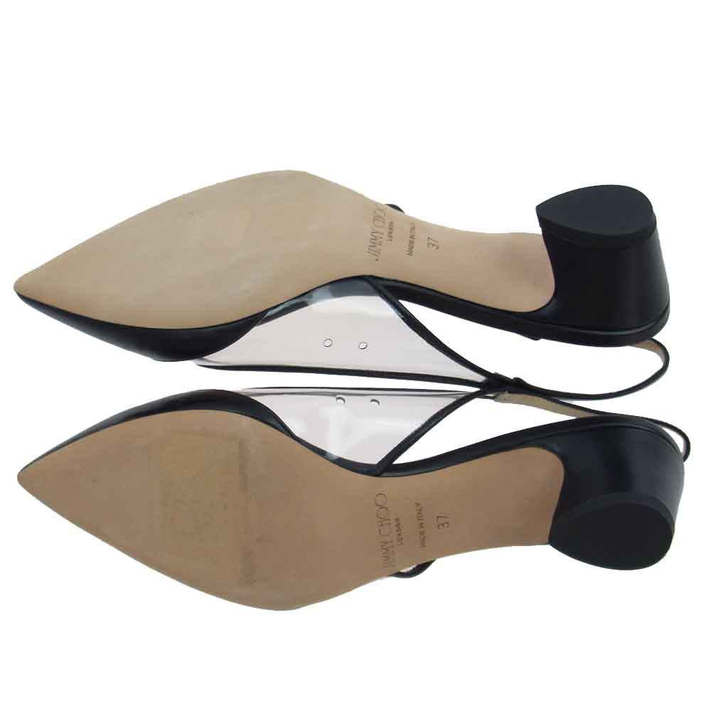 JIMMY CHOO ジミーチュウ GEMMA40 ストラップ サンダル パンプス ローヒール ブラック系 37【美品】【中古】