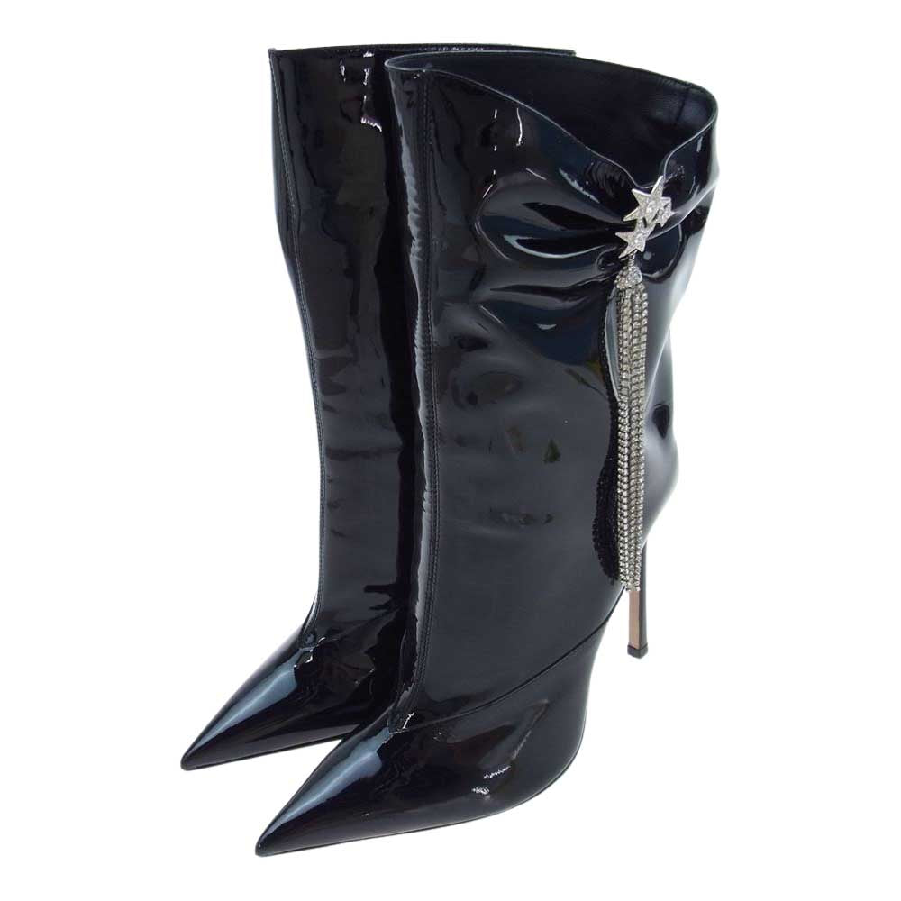 JIMMY CHOO ジミーチュウ ORIEL 110 Patent Leather Ankle Boots パテント レザー アンクル ブーツ ヒール ブラック系 37【極上美品】【中古】