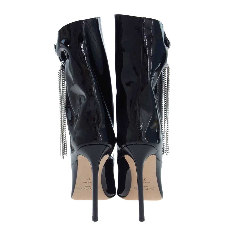 JIMMY CHOO ジミーチュウ ORIEL 110 Patent Leather Ankle Boots パテント レザー アンクル ブーツ ヒール ブラック系 37【極上美品】【中古】