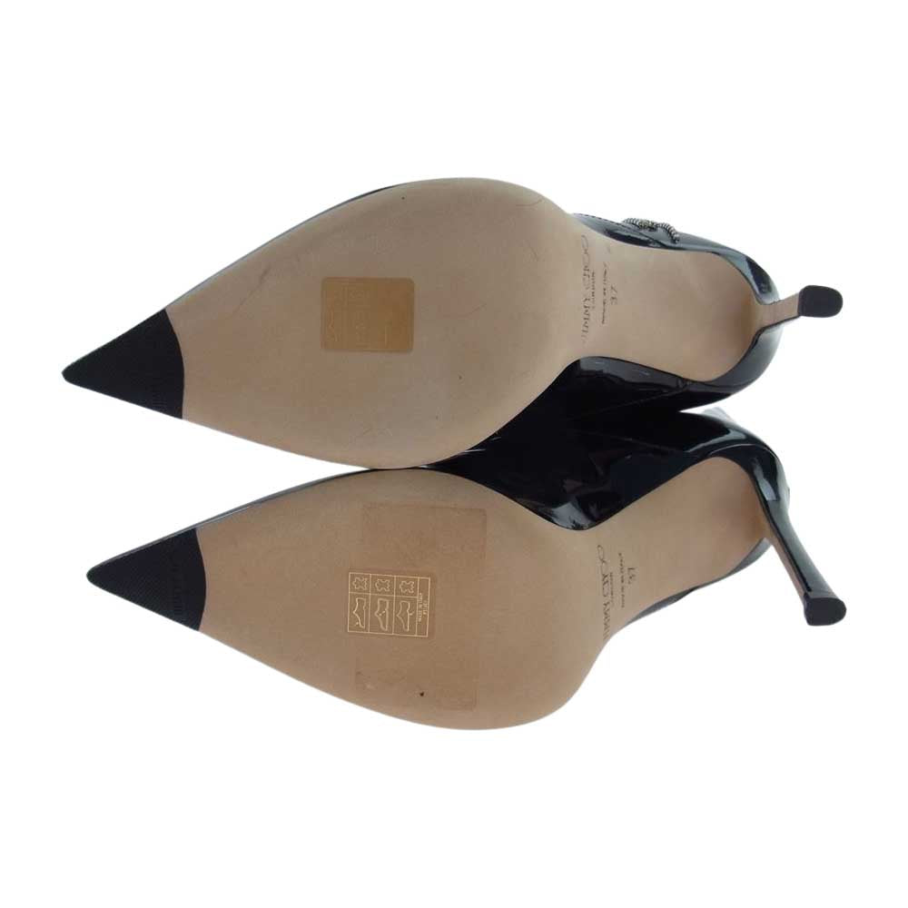 JIMMY CHOO ジミーチュウ ORIEL 110 Patent Leather Ankle Boots パテント レザー アンクル ブーツ ヒール ブラック系 37【極上美品】【中古】