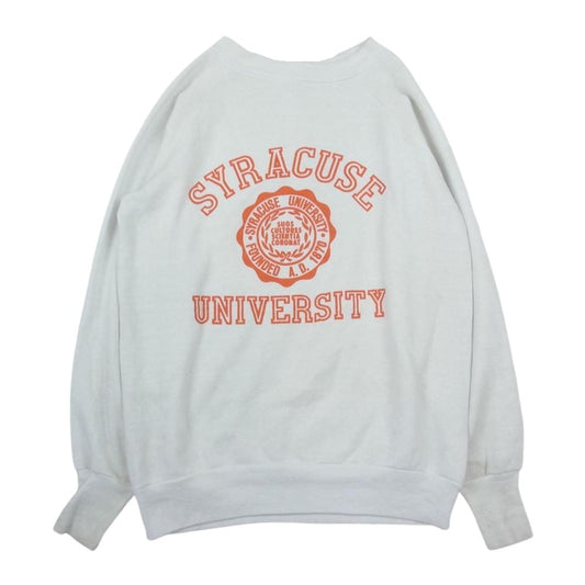 ヘルスニット 70s~80s SYRACUSE UNIVERSITY シラキュース ユニバーシティ カレッジ プリント ラグラン スウェット トレーナー ホワイト系【中古】