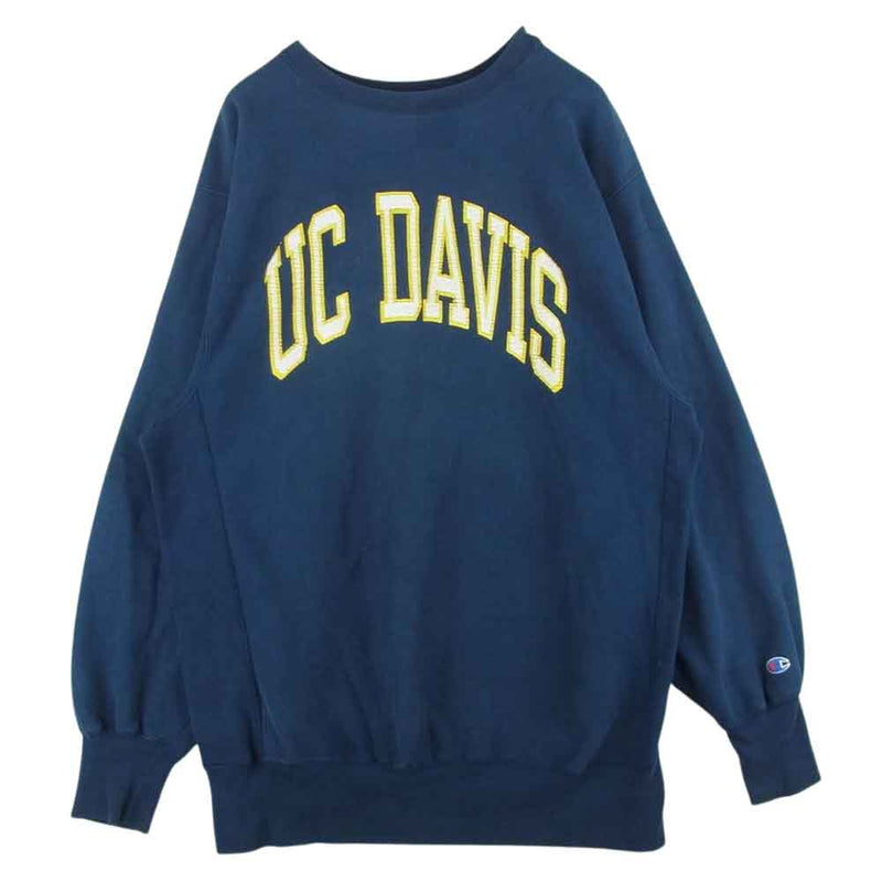 Champion チャンピオン 90s 刺繍タグ UC DAVIS カリフォルニア大学 デービス校 カレッジ プリント リバースウィーブ スウェット トレーナー ダークネイビー系 XXL【中古】