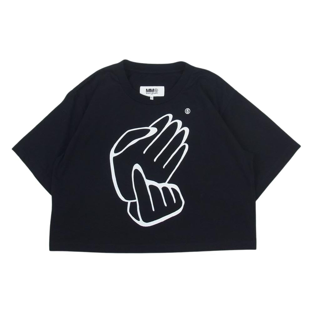 MAISON MARGIELA メゾンマルジェラ 18SS S52GC0074 S23082 MM6 エムエムシックス ショート丈 ハンドサイン プリント クロップド Tシャツ カットソー  ブラック系 XS【美品】【中古】