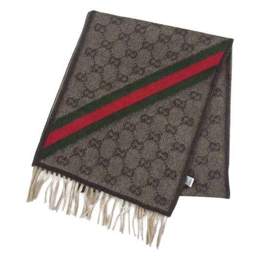 GUCCI グッチ 295225 3G947 2764 シェリーライン アンゴラ ウール マフラー ストール ロゴ GG ブラウン系【中古】