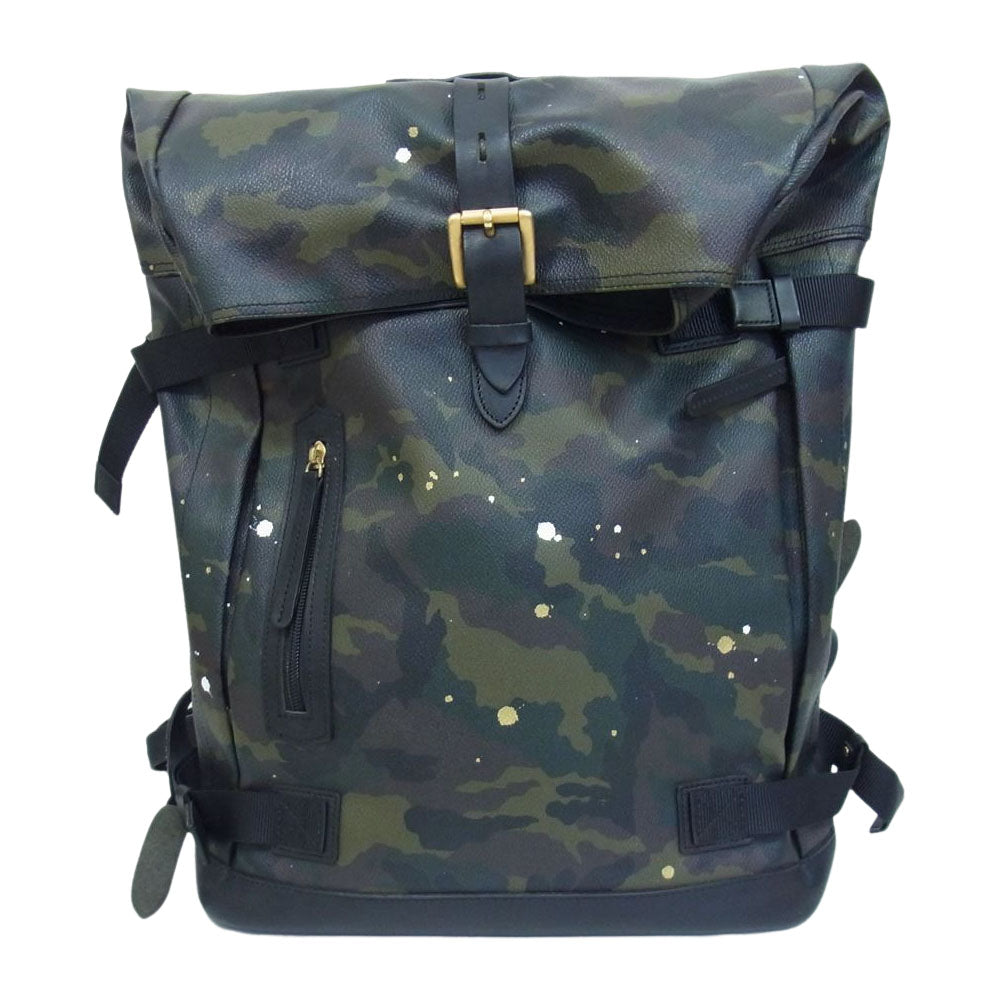 ジャンティバンティ ロールトップ レザー リュック 迷彩 カモフラ バッグ カーキ系【中古】