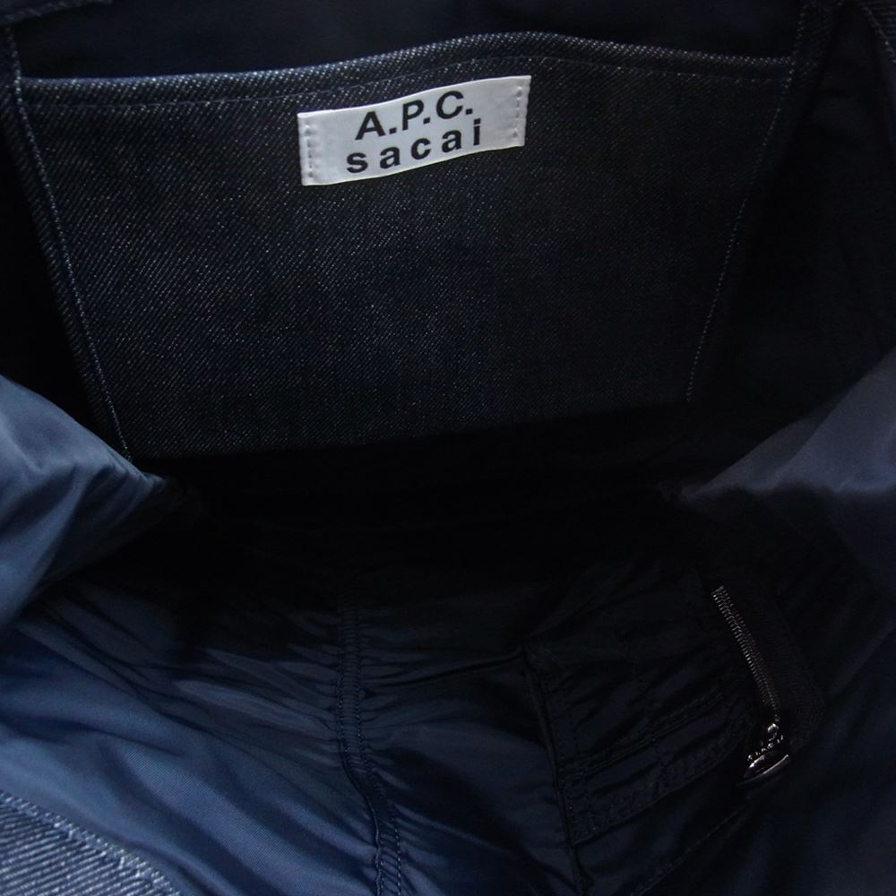 Sacai サカイ PAAEJ-M61492 × APC アーペーセー Holly リバーシブル ロゴ デニム ナイロン トート バック インディゴブルー系【新古品】【未使用】【中古】