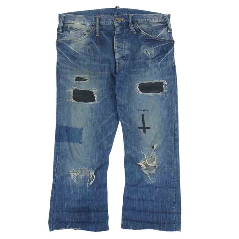 ルグランブルー ST104-/BR+L カットオフ ダメージ加工 クロップド デニムパンツ ジーンズ インディゴブルー系 28【中古】