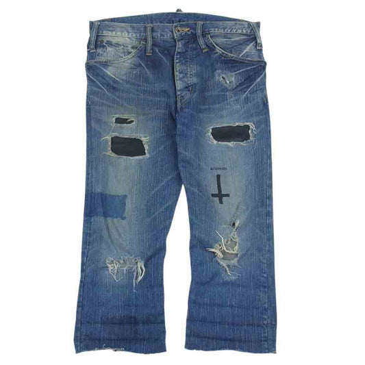 ルグランブルー ST104-/BR+L カットオフ ダメージ加工 クロップド デニムパンツ ジーンズ インディゴブルー系 28【中古】