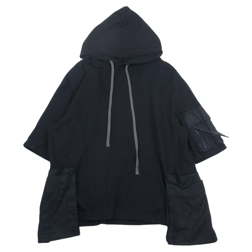 エーエフ アーティファクト 22SS LINEN combi sweat hoodie HALF SLEEVE  リネンコンビ ハーフスリーブ フーディ パーカー ブラック系 3【中古】