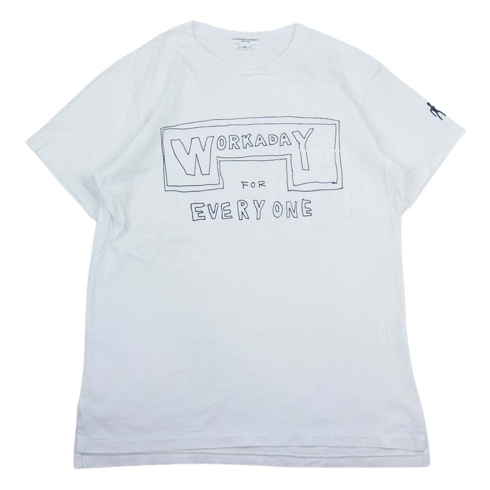 Engineered Garments エンジニアードガーメンツ WORKADAY Printed Crossover Neck Pocket Tee ポケット Tシャツ ホワイト系 S【中古】