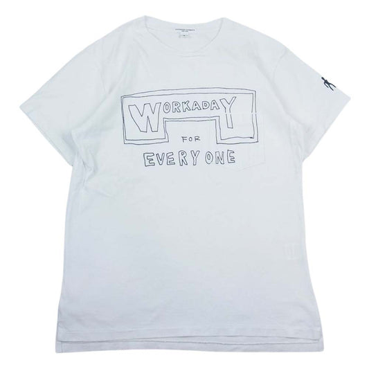 Engineered Garments エンジニアードガーメンツ WORKADAY Printed Crossover Neck Pocket Tee ポケット Tシャツ ホワイト系 S【中古】
