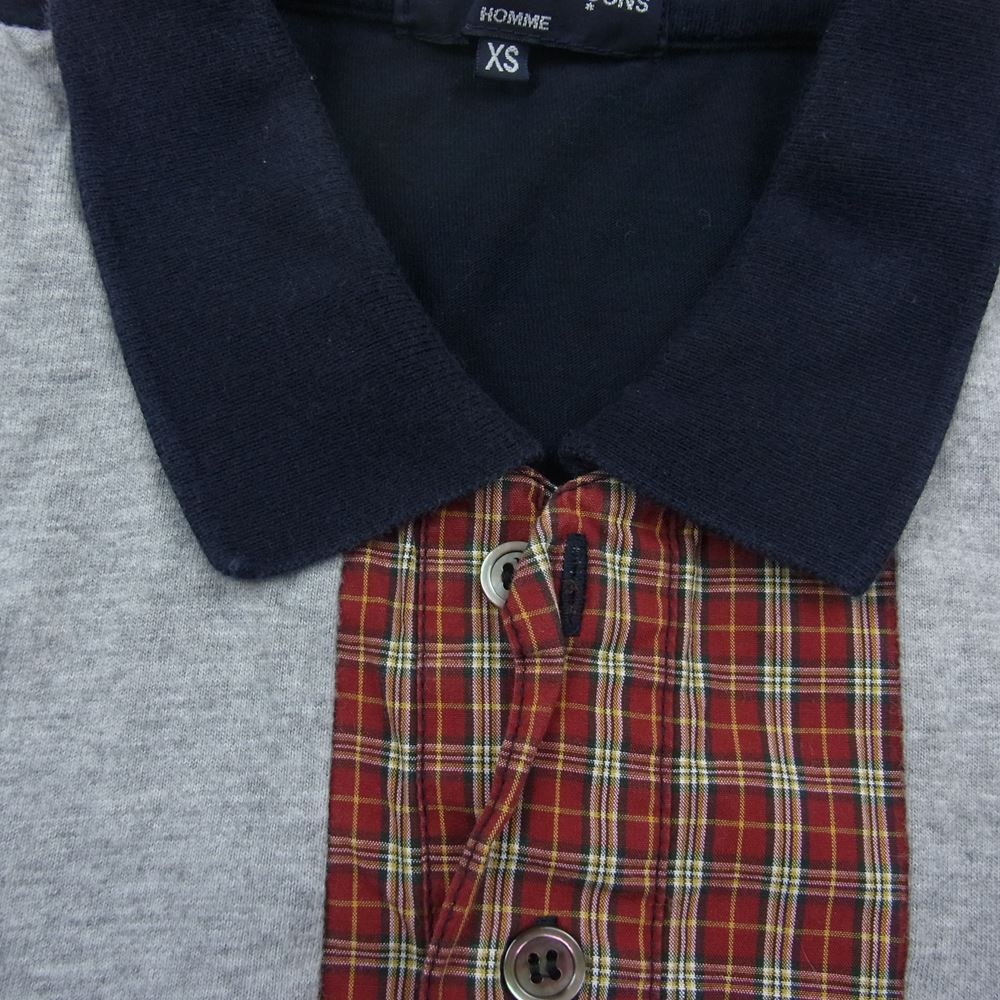 COMME des GARCONS HOMME コムデギャルソンオム AD2009 HE-T120 チェック 異素材切替 ポロシャツ ネイビー系 XS【中古】