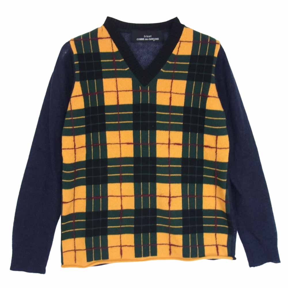 tricot COMME des GARCONS トリココムデギャルソン AD2013 TL-N026 カシミヤ混 ニット セーター 切替 チェック ネイビー系 サイズ表記無【中古】