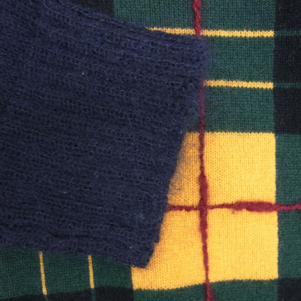 tricot COMME des GARCONS トリココムデギャルソン AD2013 TL-N026 カシミヤ混 ニット セーター 切替 チェック ネイビー系 サイズ表記無【中古】