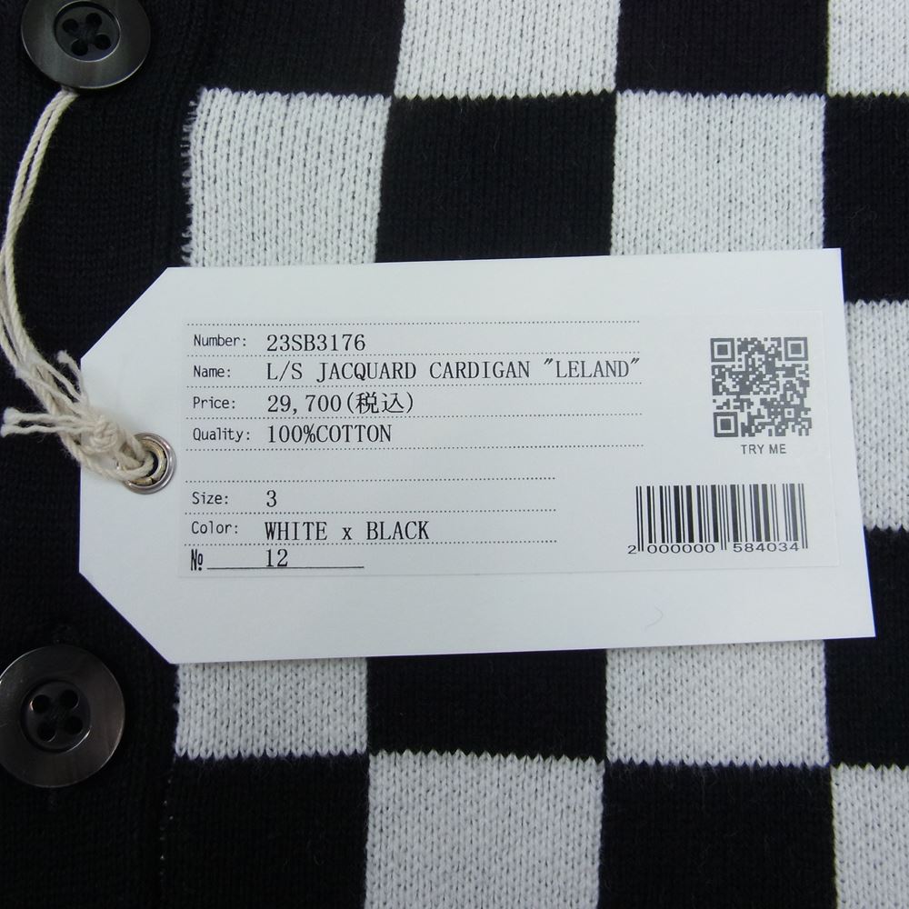 ベドウィン アンド ザ ハートブレイカーズ 23SB3176 L/S JACQUARD CARDIGAN チェック チェッカーボード ジャガード 長袖 カーディガン ブラック系 ホワイト系 3【新古品】【未使用】【中古】