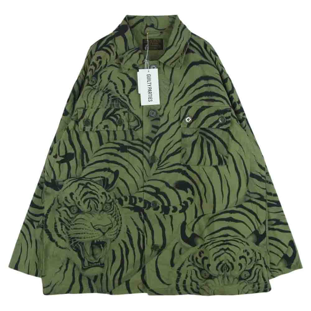WACKO MARIA ワコマリア 22SS TIMLEHI-WM-ML30 TIM LEHI ティムリーハイ ARMY SHIRT TYPE-1 虎 総柄 アーミー 長袖 シャツ カーキ系 M【新古品】【未使用】【中古】