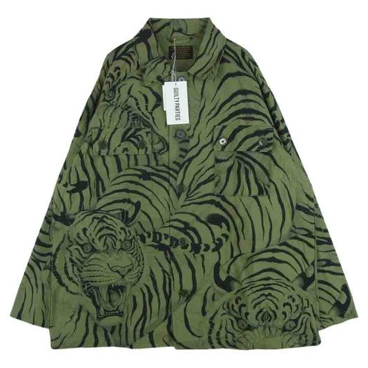 WACKO MARIA ワコマリア 22SS TIMLEHI-WM-ML30 TIM LEHI ティムリーハイ ARMY SHIRT TYPE-1 虎 総柄 アーミー 長袖 シャツ カーキ系 M【新古品】【未使用】【中古】