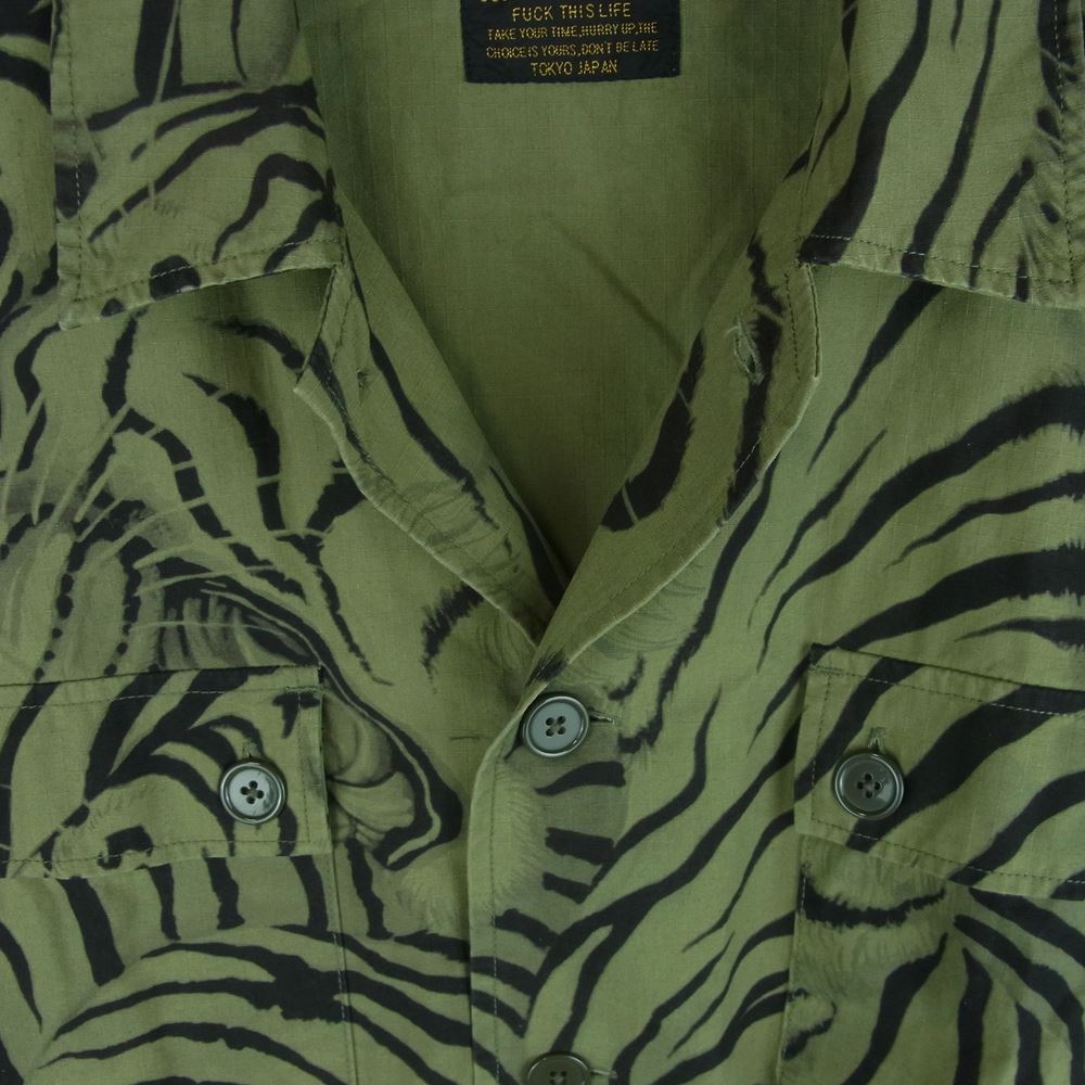 WACKO MARIA ワコマリア 22SS TIMLEHI-WM-ML30 TIM LEHI ティムリーハイ ARMY SHIRT TYPE-1 虎 総柄 アーミー 長袖 シャツ カーキ系 M【新古品】【未使用】【中古】
