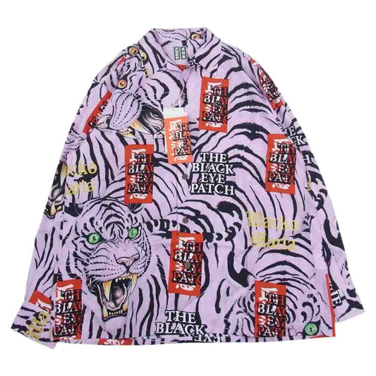 WACKO MARIA ワコマリア 22AW BEP-WM-HI03 BLACK EYE PATCH ブラックアイパッチ TIM LEHI ティムリーハイ HAWAIIAN SHIRT L/S ハワイアン 虎 総柄 レーヨン アロハ 長袖 シャツ ピンク系 M【新古品】【未使用】【中古】