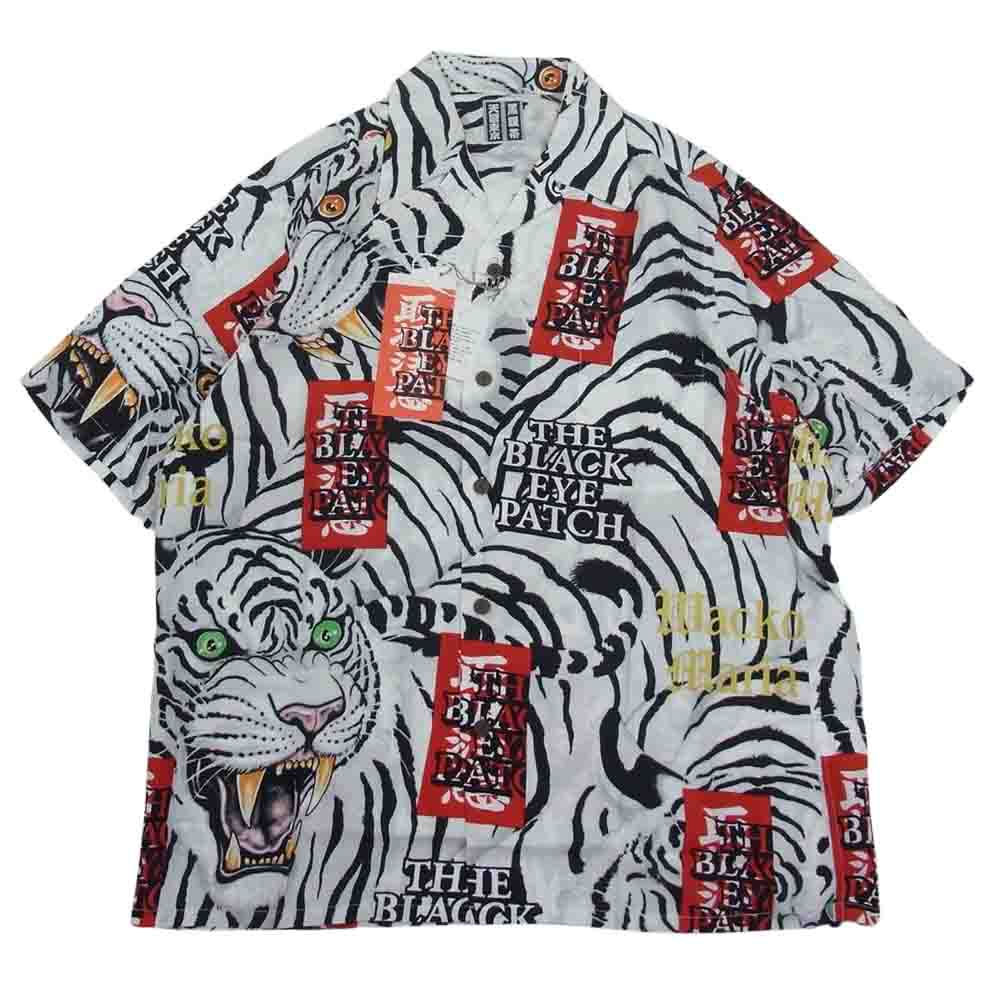 WACKO MARIA ワコマリア 22SS BEP-WM-HI01 BLACK EYE PATCH ブラックアイパッチ TIM LEHI ティムリーハイ HAWAIIAN SHIRT S/S ハワイアン 虎 総柄 レーヨン アロハ 半袖 シャツ ホワイト系 S【新古品】【未使用】【中古】