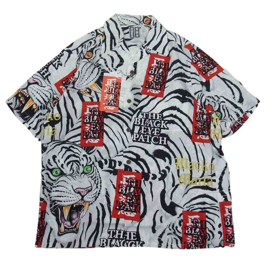 WACKO MARIA ワコマリア 22SS BEP-WM-HI01 BLACK EYE PATCH ブラックアイパッチ TIM LEHI ティムリーハイ HAWAIIAN SHIRT S/S ハワイアン 虎 総柄 レーヨン アロハ 半袖 シャツ ホワイト系 S【新古品】【未使用】【中古】