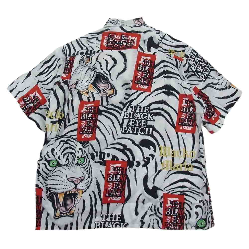 WACKO MARIA ワコマリア 22SS BEP-WM-HI01 BLACK EYE PATCH ブラックアイパッチ TIM LEHI ティムリーハイ HAWAIIAN SHIRT S/S ハワイアン 虎 総柄 レーヨン アロハ 半袖 シャツ ホワイト系 S【新古品】【未使用】【中古】