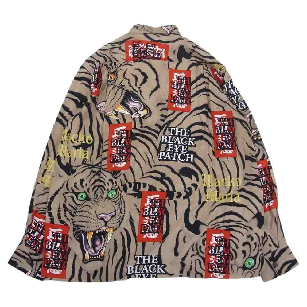 WACKO MARIA ワコマリア 22AW BEP-WM-HI03 BLACK EYE PATCH ブラックアイパッチ TIM LEHI ティムリーハイ HAWAIIAN SHIRT L/S ハワイアン 虎 総柄 レーヨン アロハ 長袖 シャツ ベージュ系 L【新古品】【未使用】【中古】