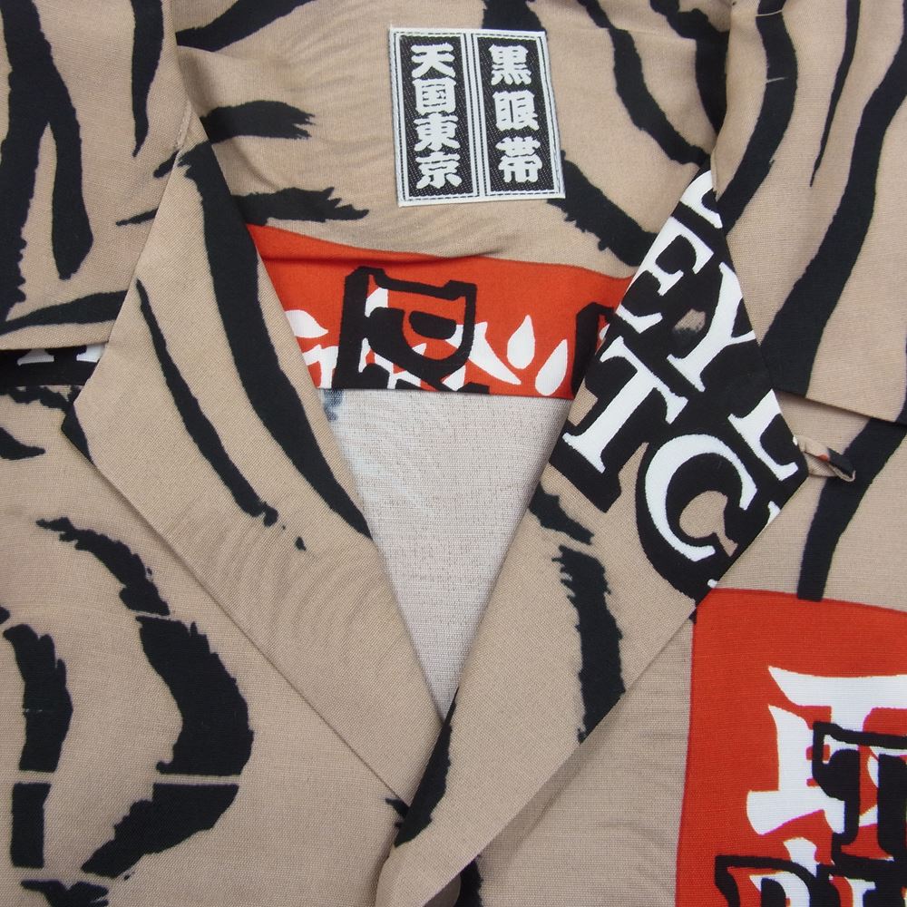WACKO MARIA ワコマリア 22AW BEP-WM-HI03 BLACK EYE PATCH ブラックアイパッチ TIM LEHI ティムリーハイ HAWAIIAN SHIRT L/S ハワイアン 虎 総柄 レーヨン アロハ 長袖 シャツ ベージュ系 L【新古品】【未使用】【中古】