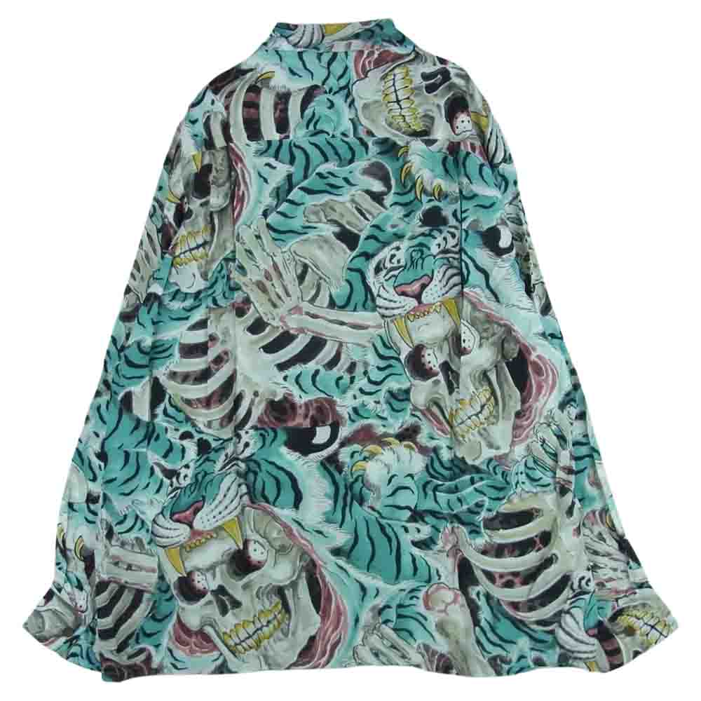 WACKO MARIA ワコマリア 22AW 22FW-WMS-HI02 TIM LEHI ティムリーハイ HAWAIIAN L/S SHIRT TYPE-2 ハワイアン 虎 総柄 レーヨン アロハ 長袖 シャツ ライトブルー系 L【新古品】【未使用】【中古】