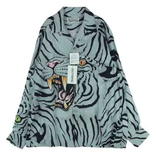 WACKO MARIA ワコマリア 22SS TIMLEHI-WM-HI33 TIM LEHI ティム リーハイ L/S HAWAIIAN SHIRT ハワイアン 虎 総柄 レーヨン アロハ 長袖 シャツ グレー系 M【新古品】【未使用】【中古】