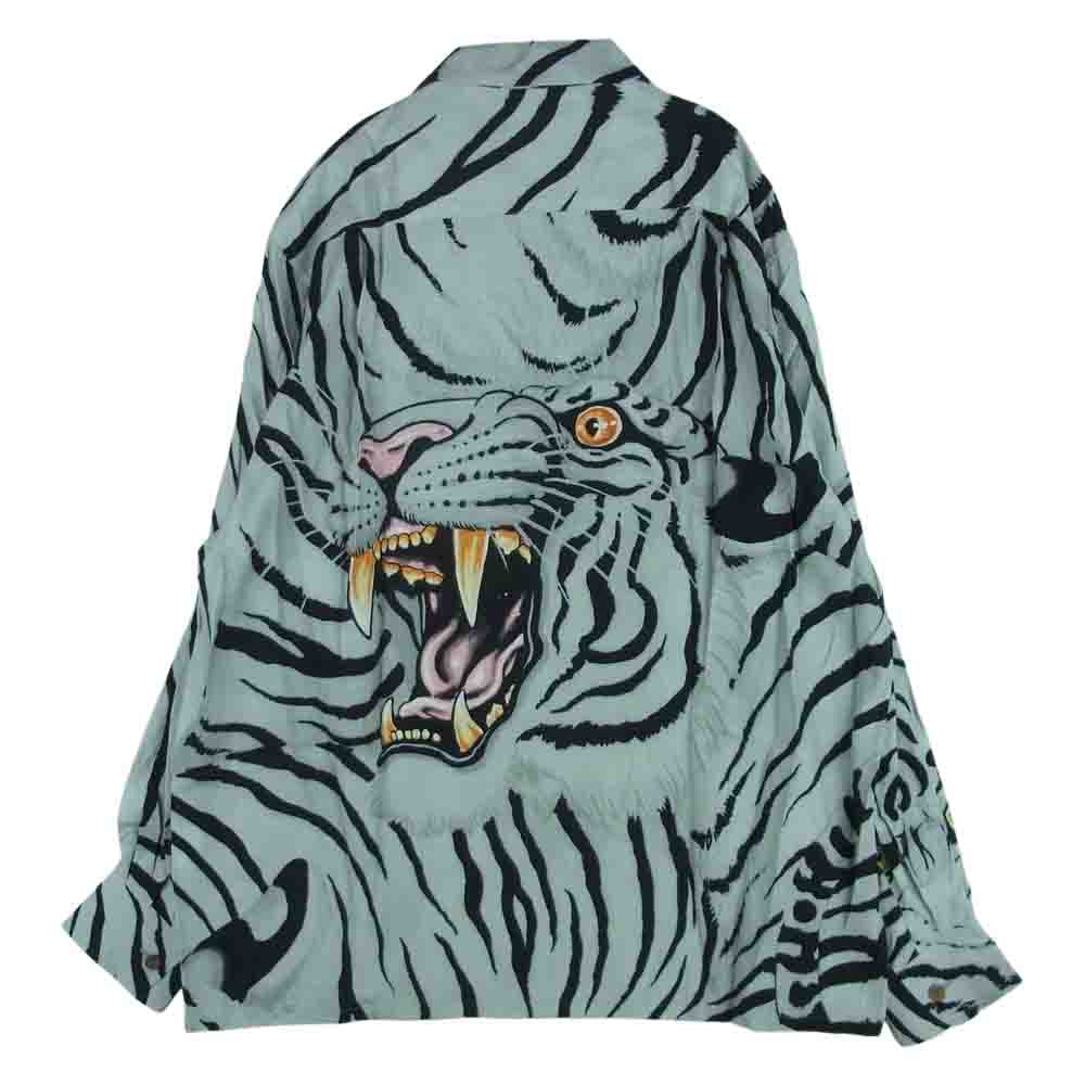 WACKO MARIA ワコマリア 22SS TIMLEHI-WM-HI33 TIM LEHI ティム リーハイ L/S HAWAIIAN SHIRT ハワイアン 虎 総柄 レーヨン アロハ 長袖 シャツ グレー系 M【新古品】【未使用】【中古】