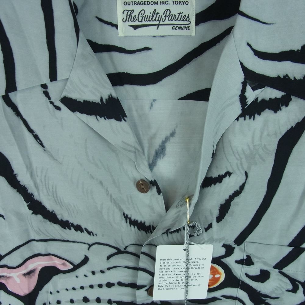 WACKO MARIA ワコマリア 22SS TIMLEHI-WM-HI33 TIM LEHI ティム リーハイ L/S HAWAIIAN SHIRT ハワイアン 虎 総柄 レーヨン アロハ 長袖 シャツ グレー系 M【新古品】【未使用】【中古】