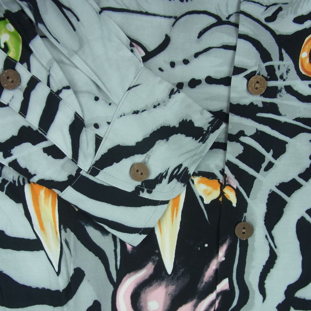 WACKO MARIA ワコマリア 22SS TIMLEHI-WM-HI33 TIM LEHI ティム リーハイ L/S HAWAIIAN SHIRT ハワイアン 虎 総柄 レーヨン アロハ 長袖 シャツ グレー系 M【新古品】【未使用】【中古】