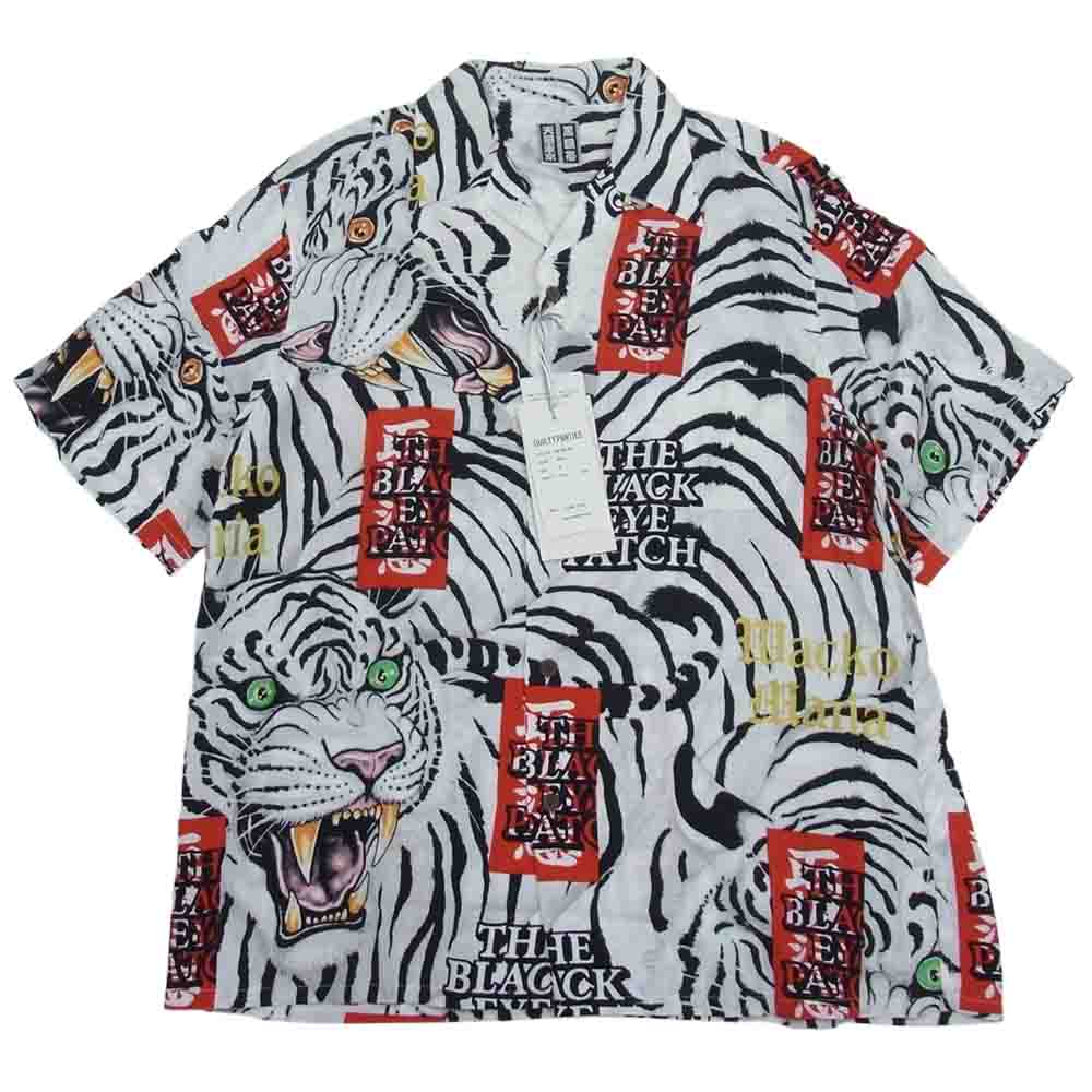 WACKO MARIA ワコマリア 22SS BEP-WM-HI01 BLACK EYE PATCH ブラックアイパッチ TIM LEHI ティムリーハイ HAWAIIAN SHIRT S/S ハワイアン 虎 総柄 レーヨン アロハ 半袖 シャツ ホワイト系 M【新古品】【未使用】【中古】