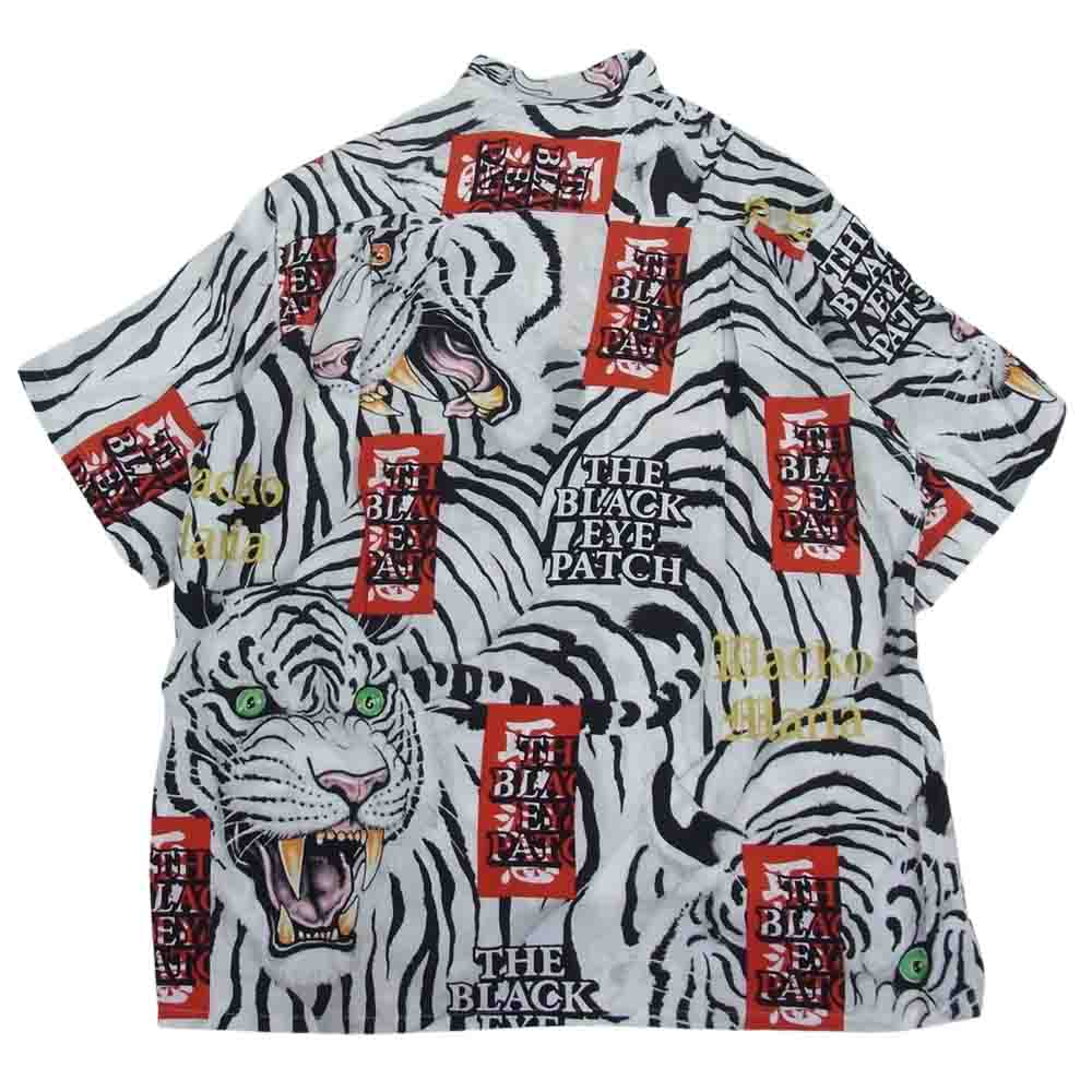 WACKO MARIA ワコマリア 22SS BEP-WM-HI01 BLACK EYE PATCH ブラックアイパッチ TIM LEHI ティムリーハイ HAWAIIAN SHIRT S/S ハワイアン 虎 総柄 レーヨン アロハ 半袖 シャツ ホワイト系 M【新古品】【未使用】【中古】