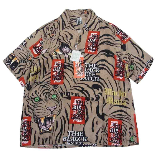 WACKO MARIA ワコマリア 22SS BEP-WM-HI01 BLACK EYE PATCH ブラックアイパッチ TIM LEHI ティムリーハイ HAWAIIAN SHIRT S/S ハワイアン 虎 総柄 レーヨン アロハ 半袖 シャツ ベージュ系 M【新古品】【未使用】【中古】