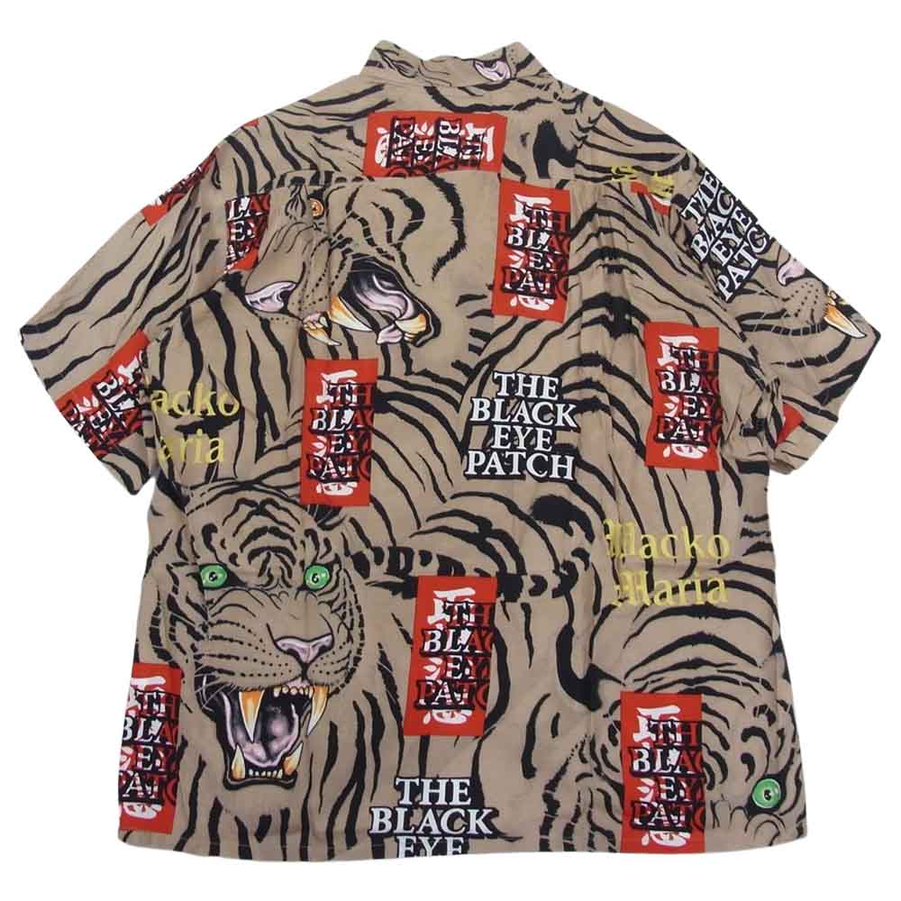 WACKO MARIA ワコマリア 22SS BEP-WM-HI01 BLACK EYE PATCH ブラックアイパッチ TIM LEHI ティムリーハイ HAWAIIAN SHIRT S/S ハワイアン 虎 総柄 レーヨン アロハ 半袖 シャツ ベージュ系 M【新古品】【未使用】【中古】