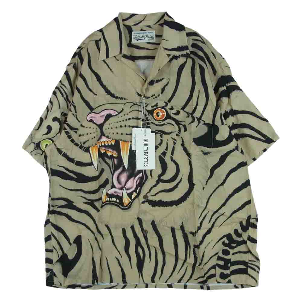 WACKO MARIA ワコマリア 22SS TIMLEHI-WM-HI26 TIM LEHI ティム リーハイ S/S HAWAIIAN SHIRT ハワイアン 虎 総柄 レーヨン アロハ 半袖 シャツ ベージュ系 M【新古品】【未使用】【中古】