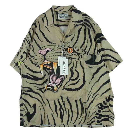 WACKO MARIA ワコマリア 22SS TIMLEHI-WM-HI26 TIM LEHI ティム リーハイ S/S HAWAIIAN SHIRT ハワイアン 虎 総柄 レーヨン アロハ 半袖 シャツ ベージュ系 M【新古品】【未使用】【中古】