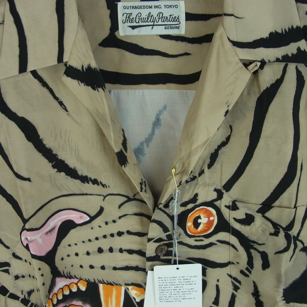 WACKO MARIA ワコマリア 22SS TIMLEHI-WM-HI26 TIM LEHI ティム リーハイ S/S HAWAIIAN SHIRT ハワイアン 虎 総柄 レーヨン アロハ 半袖 シャツ ベージュ系 M【新古品】【未使用】【中古】