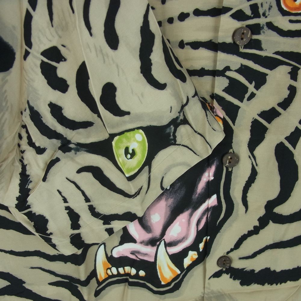WACKO MARIA ワコマリア 22SS TIMLEHI-WM-HI26 TIM LEHI ティム リーハイ S/S HAWAIIAN SHIRT ハワイアン 虎 総柄 レーヨン アロハ 半袖 シャツ ベージュ系 M【新古品】【未使用】【中古】