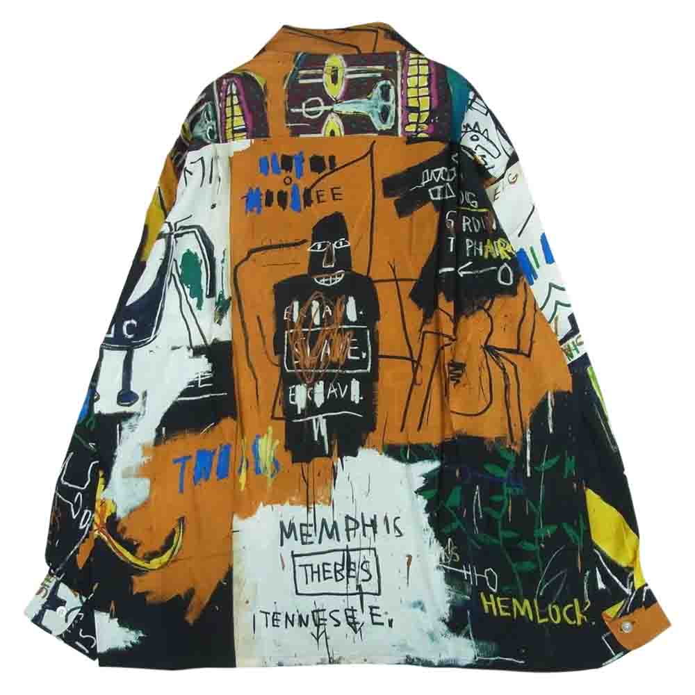 WACKO MARIA ワコマリア 22SS BASQUIAT-WM-HI10 JEAN-MICHEL BASQUIAT HAWAIIAN SHIRT L/S TYPE-2 ジャン ミシェル バスキア 総柄 ハワイアン レーヨン アロハ 長袖 シャツ ブラック系 オレンジ系 L【新古品】【未使用】【中古】